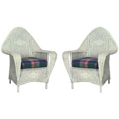 Pair of American Art Deco Painted Wicker Club Chairs