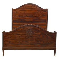 French Art Deco Marquetry Palisander and Amaranth Queen-Sized Bed