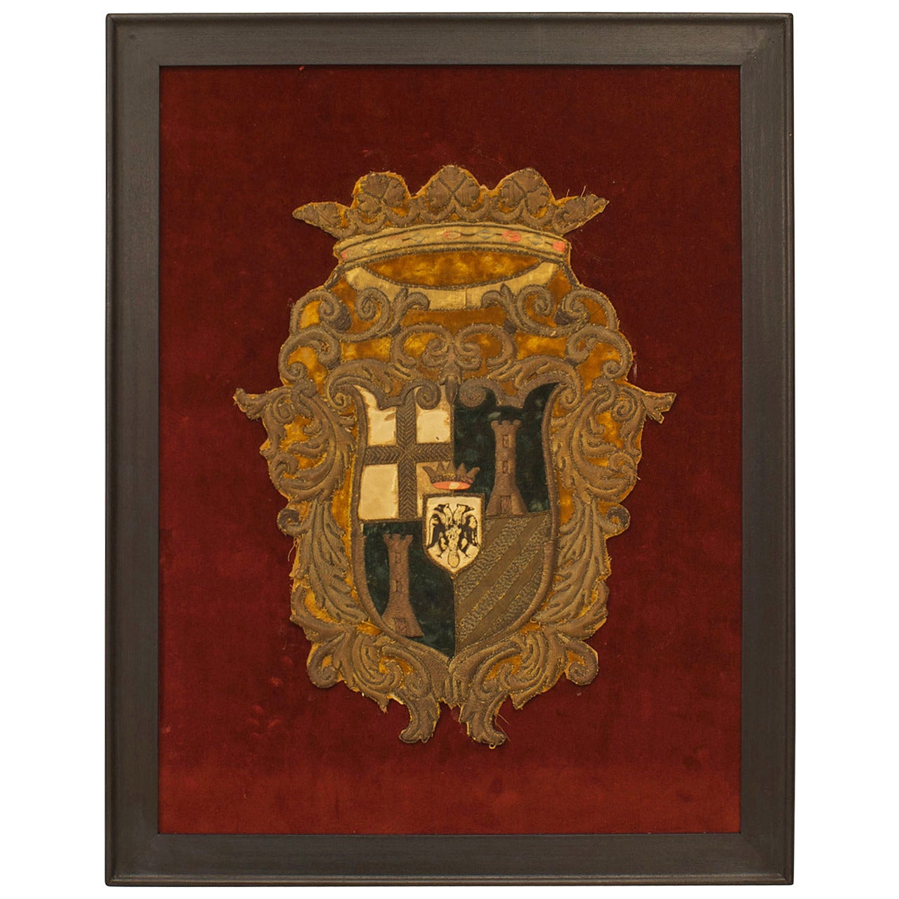 English Renaissance Framed Crest Embroidery For Sale