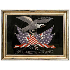 19th Century American Federal Style Silk Embroidered Bald Eagle and U.S. Motto 11