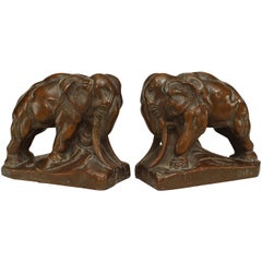 Vintage Pair of Continental Patinated Copper Elephant Bookends