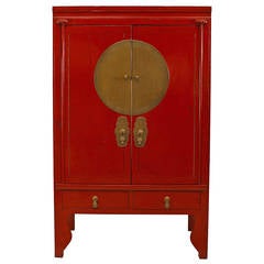 Two 19th or 20th Century Chinese Lacquered Armoires with Brass Finishes 1