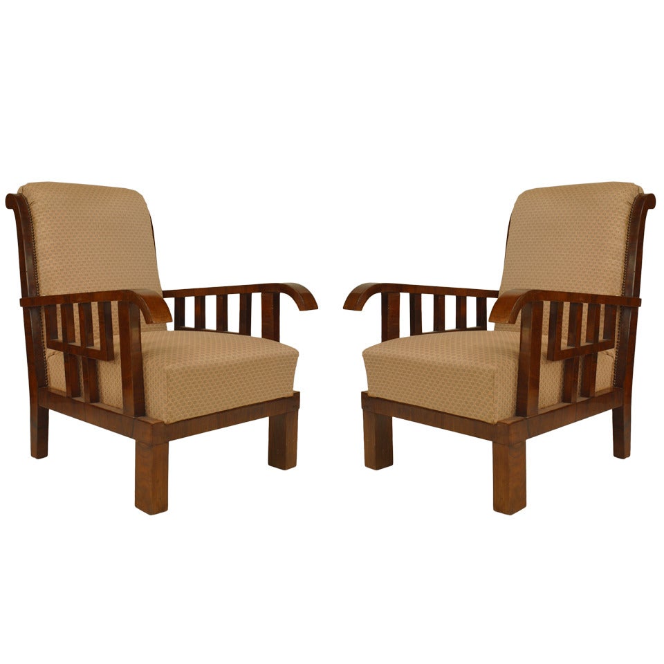 Pair of Art Deco Walnut Armchairs For Sale