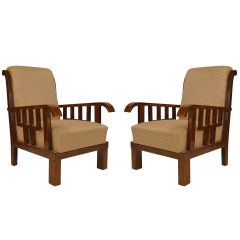 Vintage Pair of Art Deco Walnut Armchairs