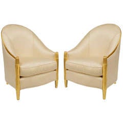 Pair of Joubert et Petit Gilt Spoon Design Club Chairs