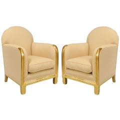 MAURICE DUFRENE Pair of French Art Deco Gilt Club Chairs