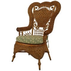 Antique 19th c. Whitney Reed High Back Wicker Armchair