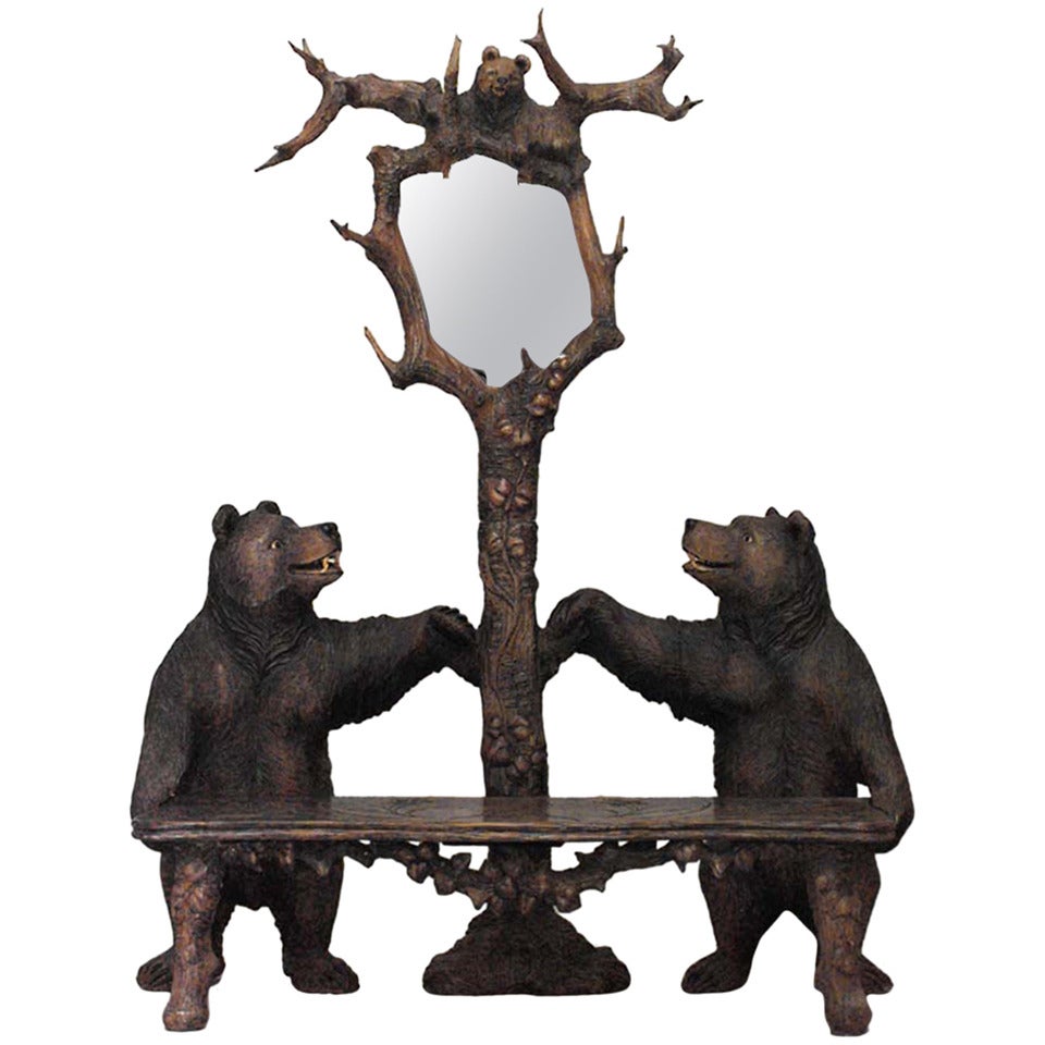 Rustic Black Forest Walnut Bear Settee