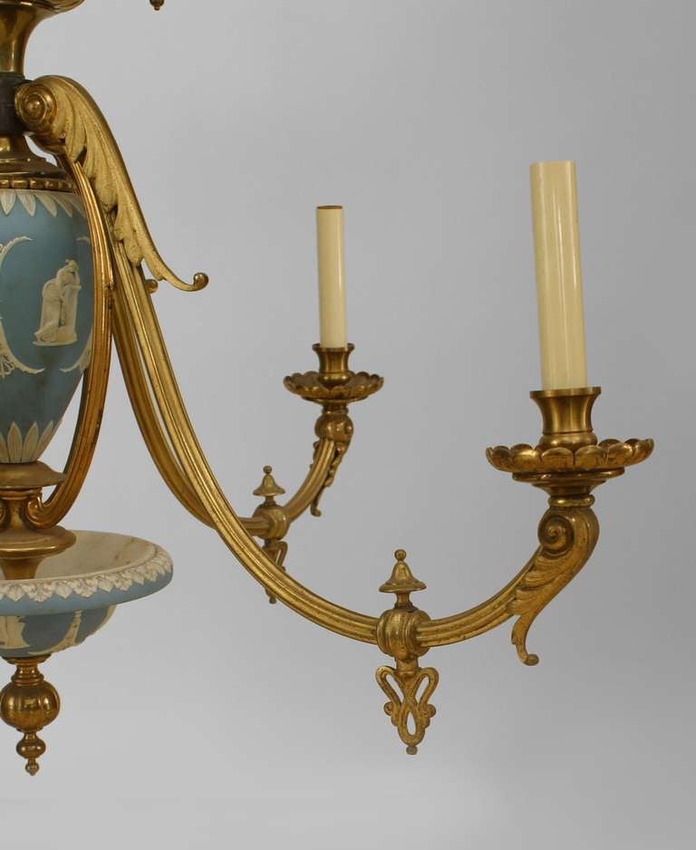 19th Century English Adam Style Wedgwood Bronze Dore Chandelier For Sale