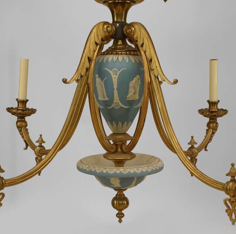 Gilt English Adam Style Wedgwood Bronze Dore Chandelier For Sale