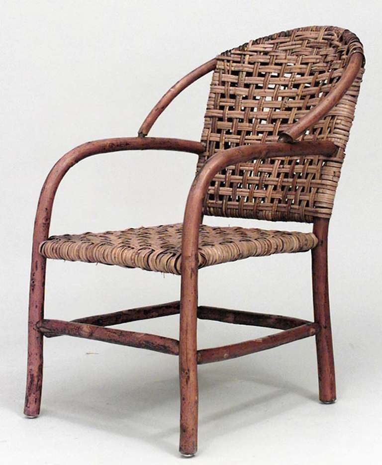 Rustic American Old Hickory Woven Seat Armchair