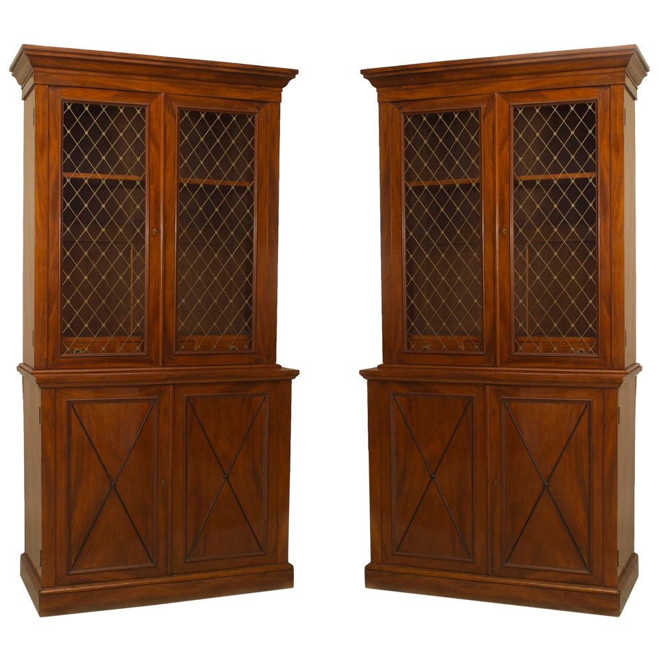 Pair of Georgian Mahogany and Brass Bookcases