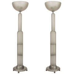 Important Pair of French Art Deco Glass Floor Lamps By Daum