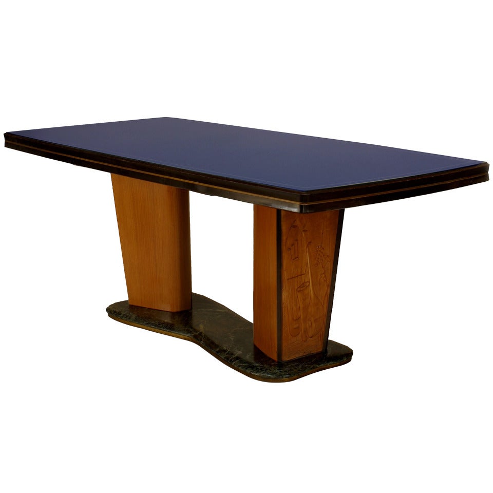 Italian Walnut and Maple Dining Table For Sale