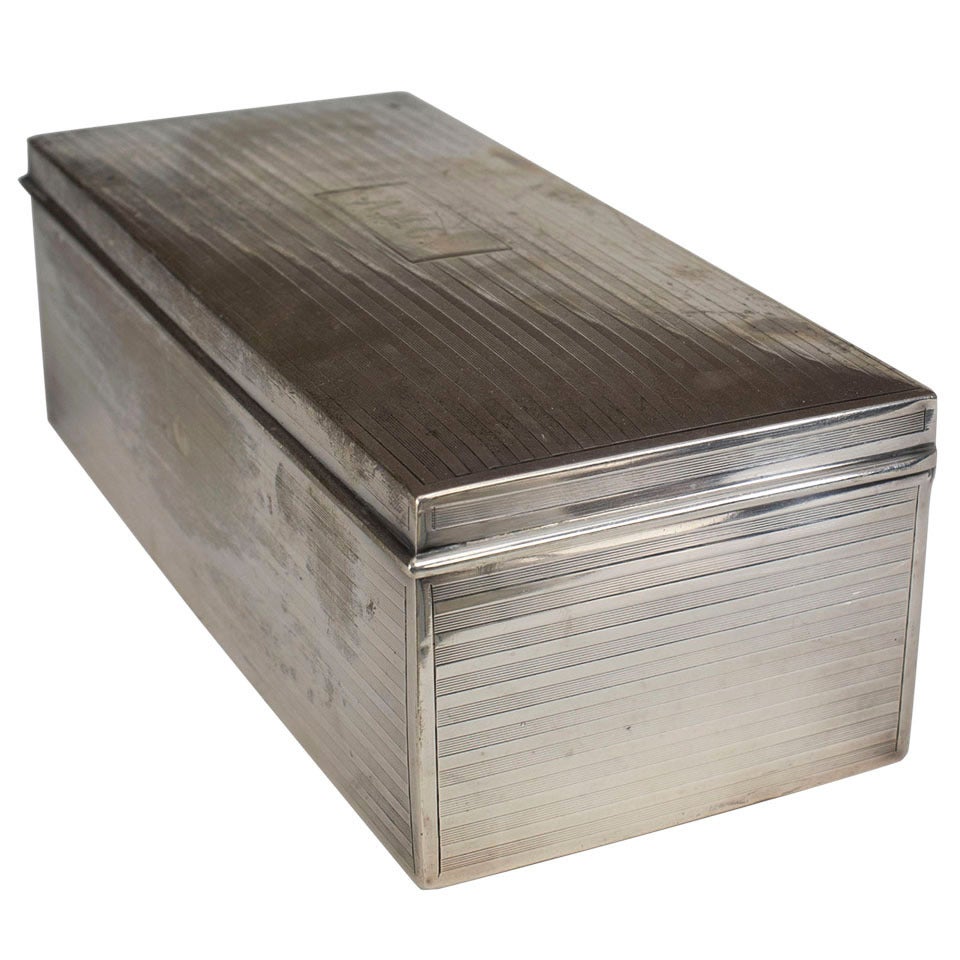 English Mid-Century Silver Cigarette Box