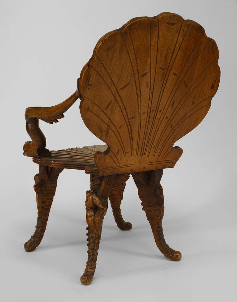 Italian 19th c. Venetian Grotto Fruitwood Armchair