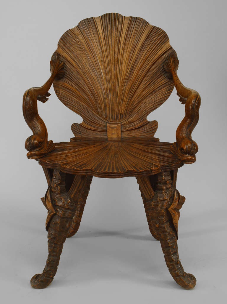 19th c. Venetian Grotto Fruitwood Armchair In Excellent Condition In Queens, NY