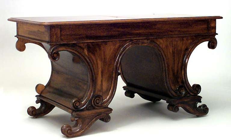 English Regency mahogany metamorphic library table/steps with hinged top & lion finial on a scrolled base. (with registry tag for J. Brodey, Bristol, dated March 12, 1851)
