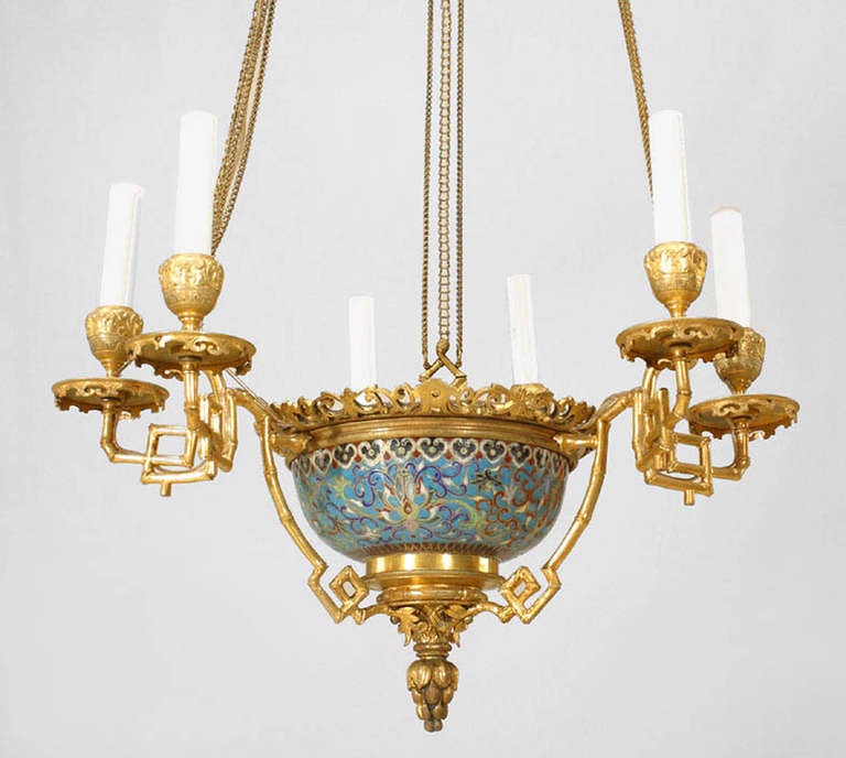 Gilt French Victorian Bronze Dore Faux Bamboo Chandelier For Sale