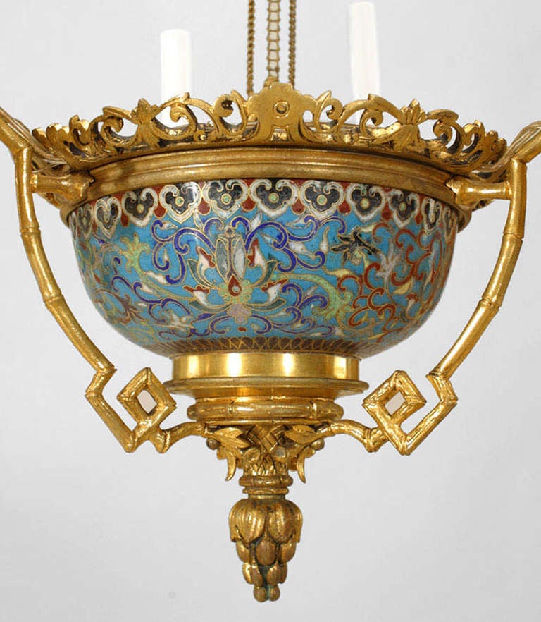 French Victorian Bronze Dore Faux Bamboo Chandelier In Excellent Condition For Sale In New York, NY