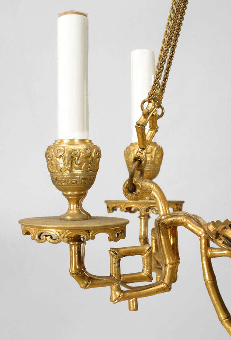 19th Century French Victorian Bronze Dore Faux Bamboo Chandelier For Sale