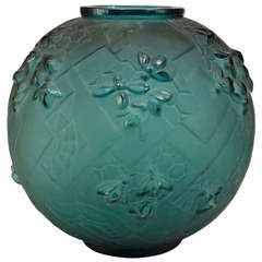 Vase Art Déco rond et vert de Sabino