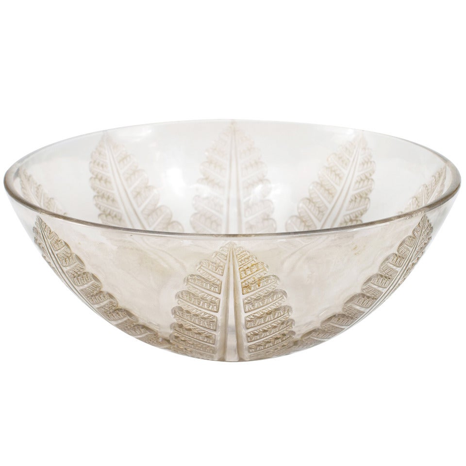 R. Lalique Signed Crystal Art Deco Bowl