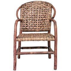 Antique American Old Hickory Woven Seat Armchair