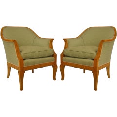 Antique Pair of  Upholstered Maple Biedermeier Bergeres