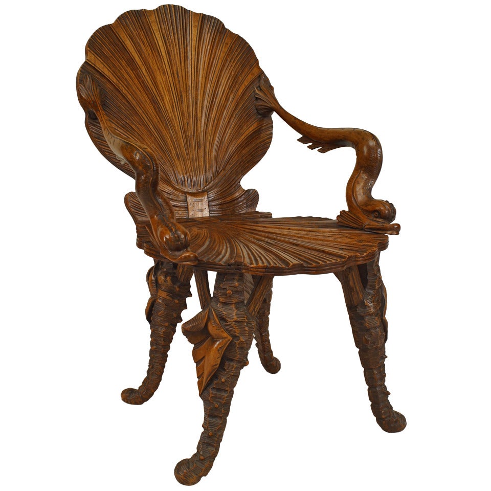 19th c. Venetian Grotto Fruitwood Armchair