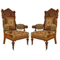 Pair of Russian Oak Carved Armchairs