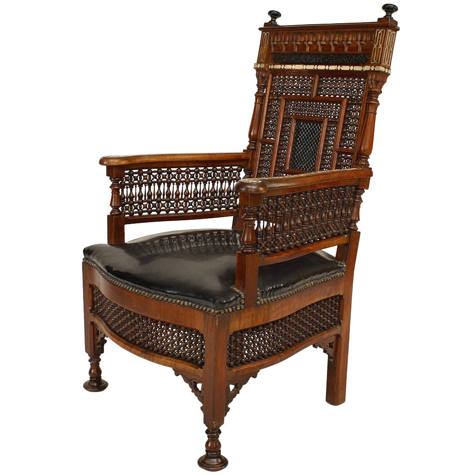 Moorish Inlaid Arm Chair For Sale