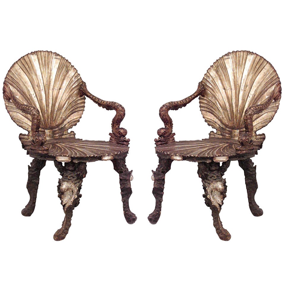 Pair of Important 19th c. Venetian Grotto Armchairs