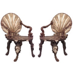 Pair of Important 19th c. Venetian Grotto Armchairs