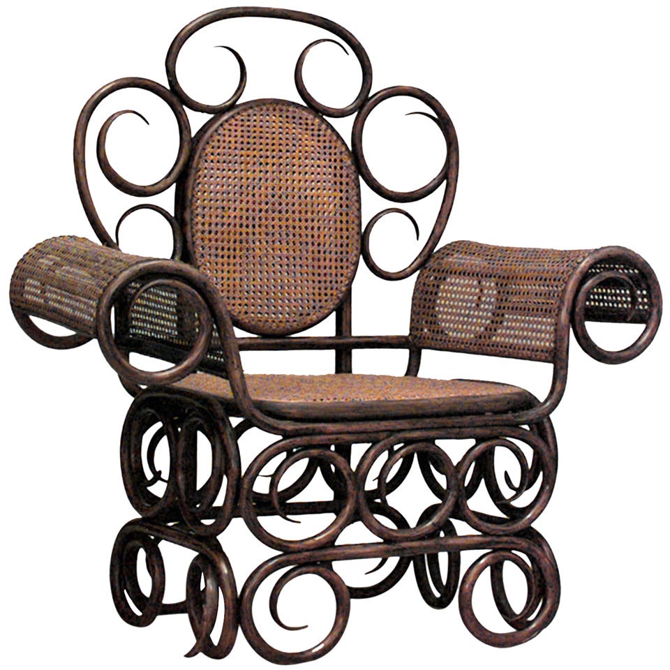 19th Century Austrian Bentwood Scroll Arm Chair