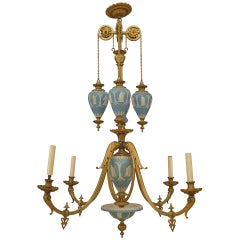 Antique English Adam Style Wedgwood Bronze Dore Chandelier