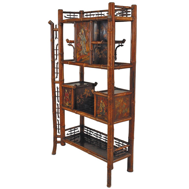 19th Century Bamboo and Rosewood Lacquered Étagère For Sale