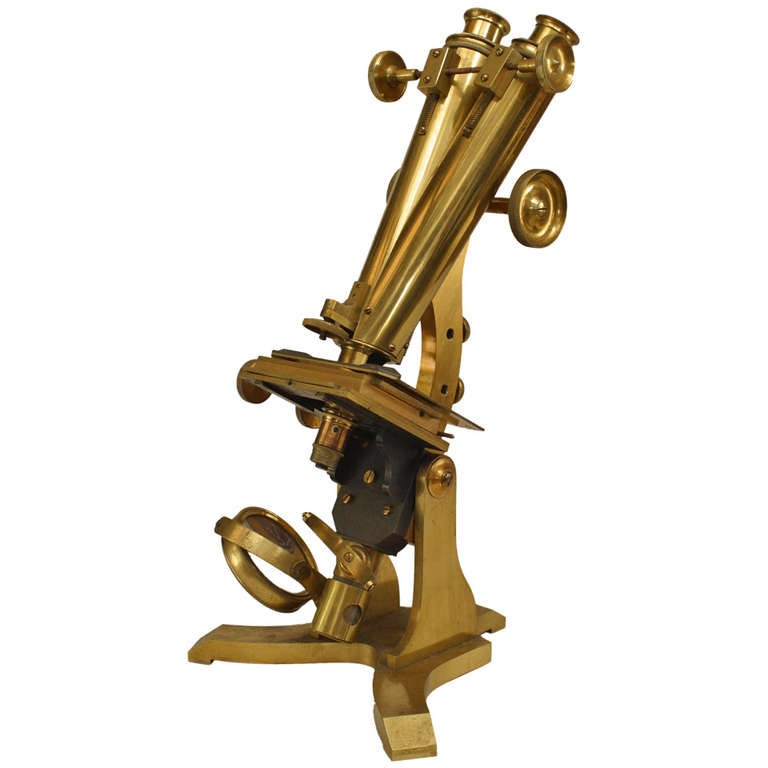 Victorian Brass Microscope, c. Late 19th Century England at 1stdibs