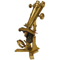 Antique Victorian Brass Microscope, c. Late 19th Century England