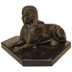 19th Century French Egyptian Revival Marble-Mounted Bronze Sphinx 12