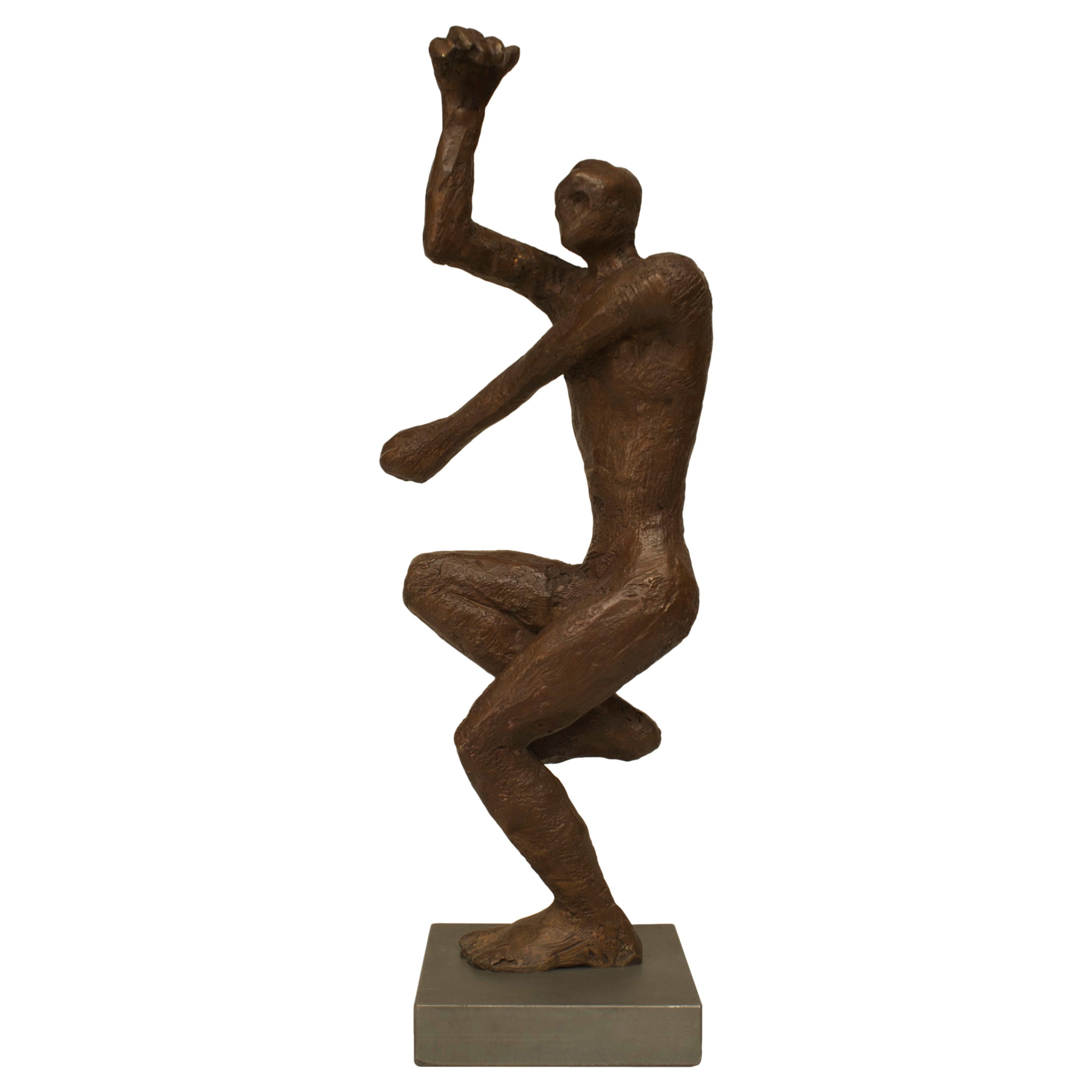 American Carol Bruns' Small Bronze "Jolting Man" Sculpture, 2000