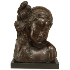 Busto di ninfa in bronzo Art Deco