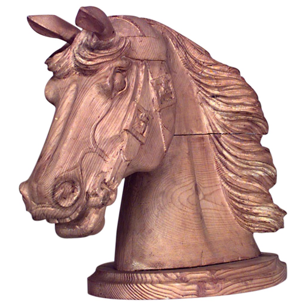 Tête de cheval en pin sculpté de style campagnard anglais en vente