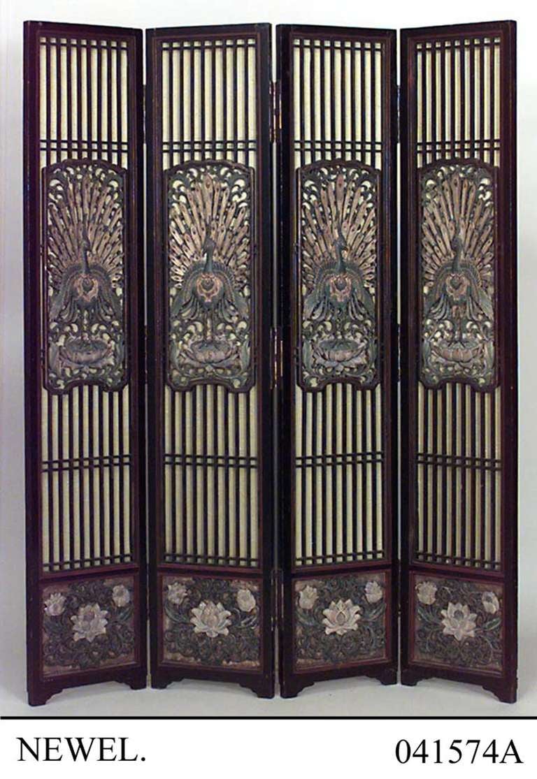 19th C. Peacock Design Screen In Excellent Condition For Sale In New York, NY