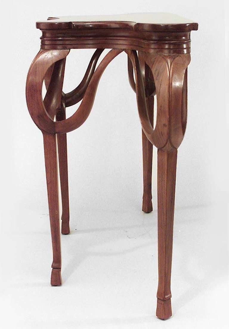 French Pair of Art Nouveau Walnut Console Tables
