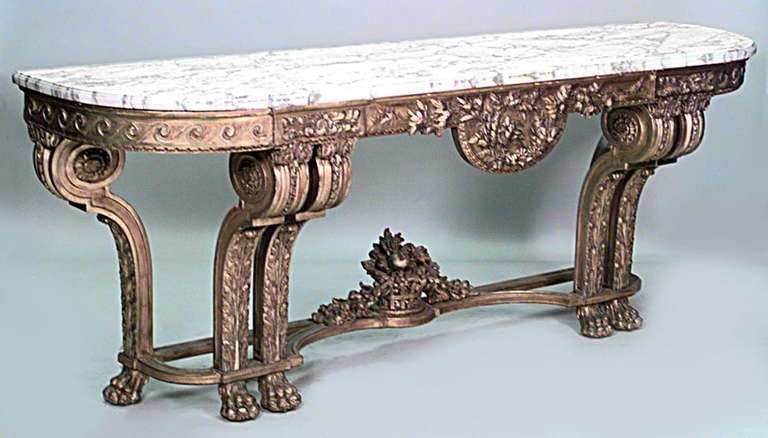 French Pair of Louis XVI Giltwood and Marble Top Console Tables For Sale