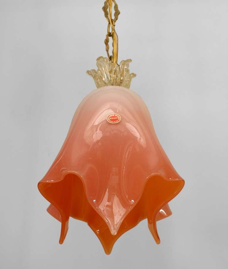 Mid-Century Modern Italian Venetian Murano Seguso Graduated Pink Glass Lantern For Sale