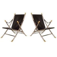 Pair of Maison Jansen Attributed Leather Campaign Chairs 1