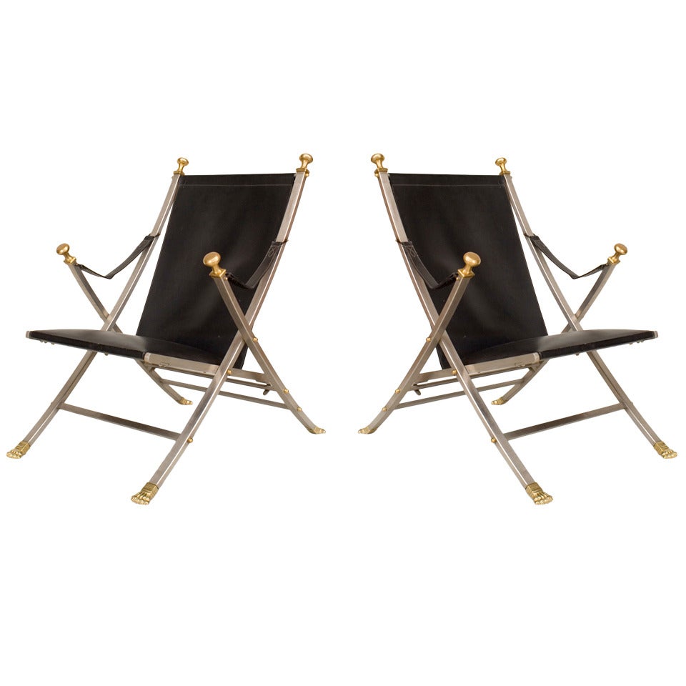 Pair of French Art Moderne Steel Armchairs For Sale
