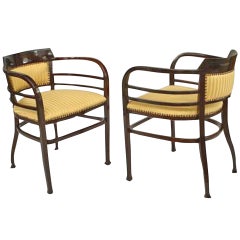 Pair of Austrian Bentwood Upholstered Armchairs